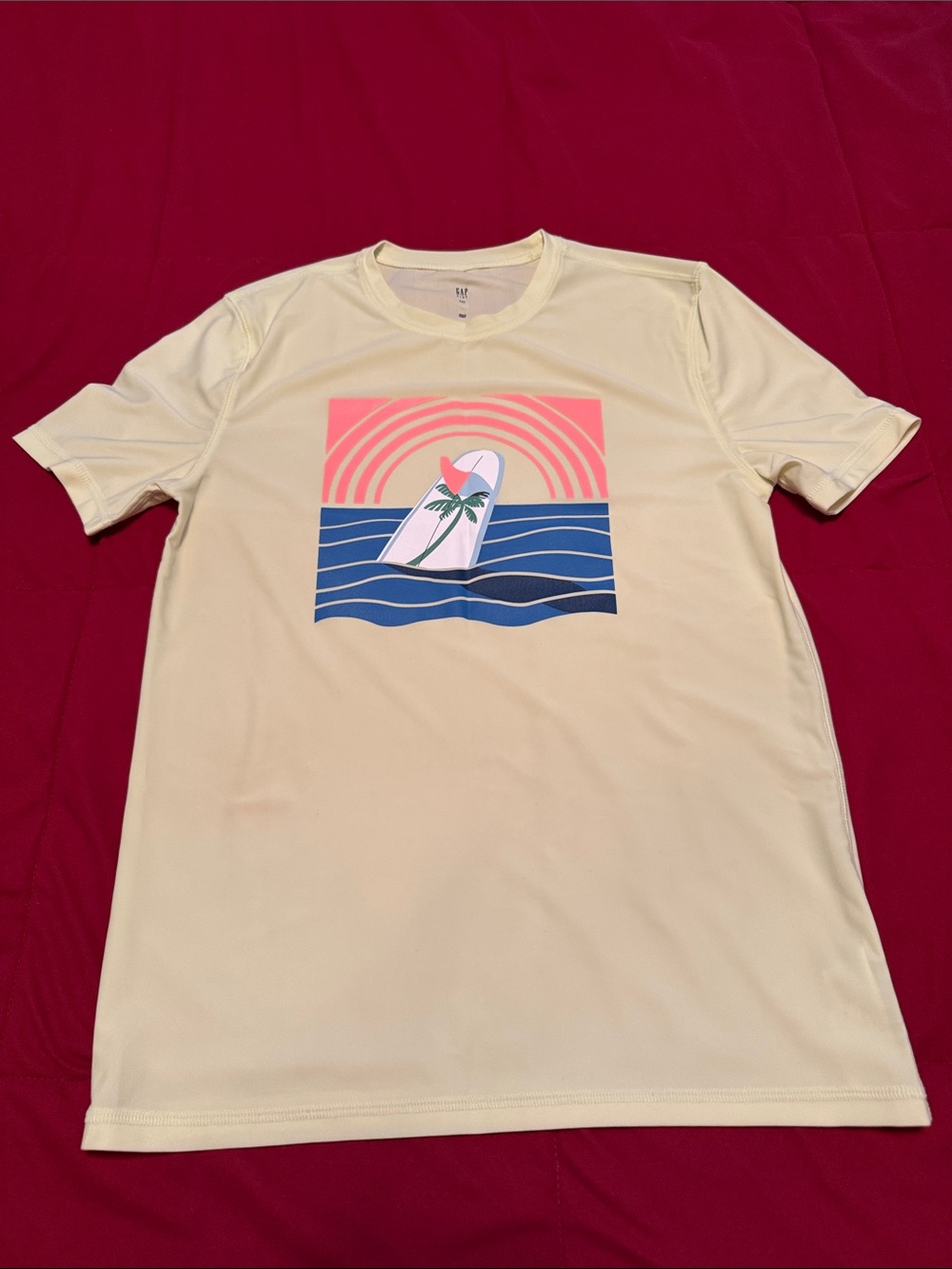 GAP Kids Sunset Surf Graphic Swim Tee in Pale Yellow Size XXL.